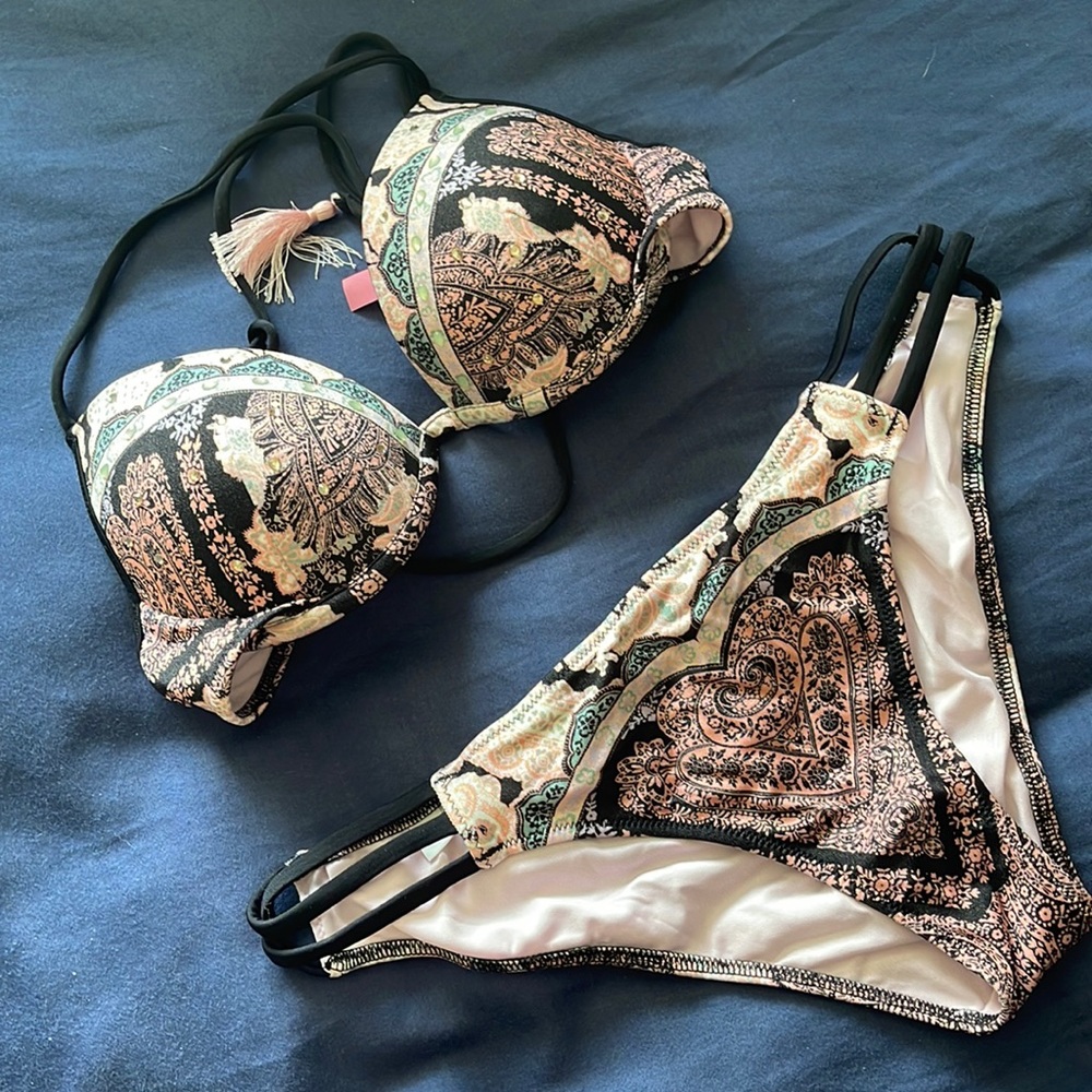 Victoria's Secret Black Paisley Print Push-Up Bikini